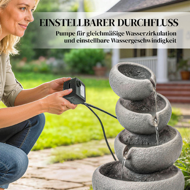 Гарний садовий фонтан з штучного каміння на 4 рівнях з LED-підсвіткою та насосом. Імітує природний камінь, розміри: 35 x 32 x 50 см.