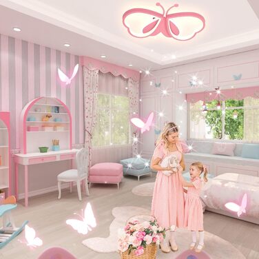 Дитячий стельовий світильник LUOLONG Butterfly Dimmable Acrylic для кімнати дівчинки - рожевий 92см