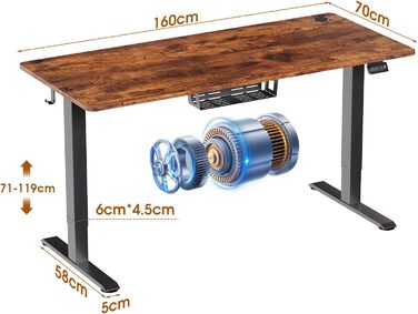 Електричний стіл JUMMICO з регулюванням висоти 180x80 см, 2 модулі, функція захисту від зіткнень, вінтажний коричневий