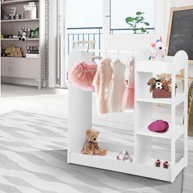 Дитяча шафа DREAMADE з дзеркалом та штангою для одягу, з 4 відкритими полицями, 93,5x38x100 см (Біла)