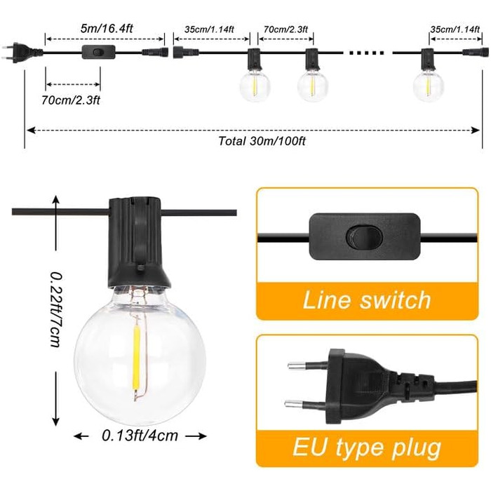 LED гірлянда для вулиці на батарейці з таймером, 9 метрів, 12 лампочок ST64, USB зарядка, 5000mAh, для декорування: сади, тераси, вікна, вечірки, весілля