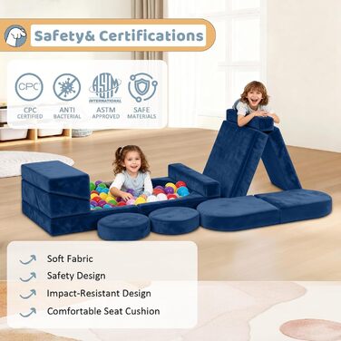 Модульне дитяче диван-конструктор 12 в 1 – сертифікат CPC, дитячий диван-трансформер, дитячий кушетка з міцних пінопластових подушок, ідеальний для дитячої кімнати