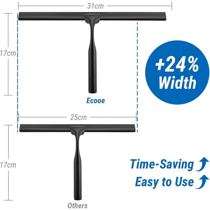 Душова кабіна ecooe з нержавіючої сталі подовжена знімач для душу 31 см без свердління знімач для вікон з настінною вішалкою склоочисник для ванної кімнати 2 змінний силіконовий знімач для душу для миття дзеркальних вікон (3 (ширина 31 см), чорний)