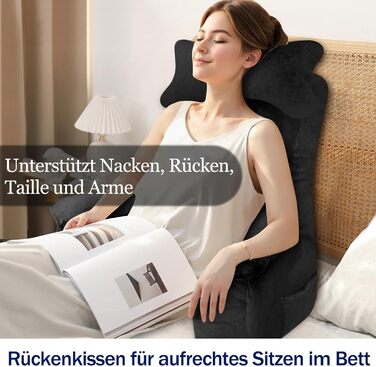 Підкуштунок для ліжка та дивана, подушка для спини, зручний підкуштунок з підлокітником для дорослих, 67*30 см (Чорний)