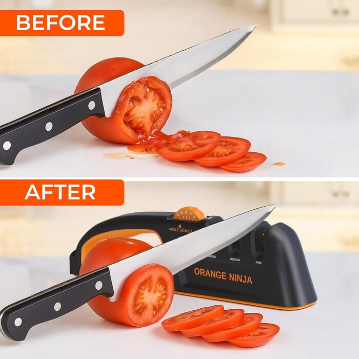 Точилка для ножів Sharp Pebble Orange Ninja з 5 регульованими кутами, преміум-якість – ручна точилка для кухонних та кишенькових ножів