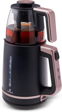 Чайоварка Karaca Maxi Tea XL 2-в-1 з термостійким скляним чайником та електричним чайником, Roseberry, об'єм 1,25 л, резервуар для води 2,3 л, 1700 Вт, поворотний на 360°, сито для чаю з скла, автоматичне підтримання тепла