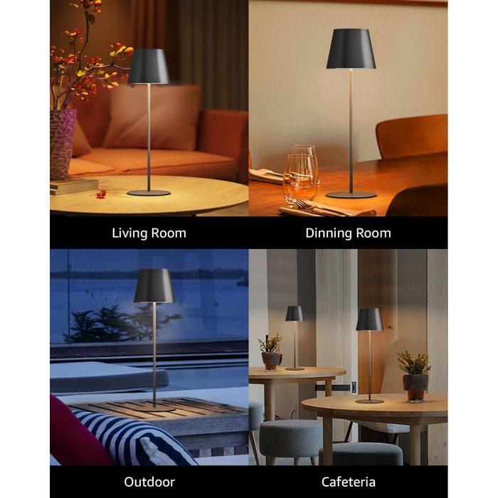 LED настільна лампа FUYO 2 шт. в наборі, акумуляторна, USB-C, сенсорне керування, регулювання яскравості, 2700K-6000K, 3 кольори, для дому та вулиці (чорний)