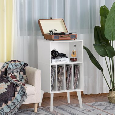 Сумка для вінілових платівок на 160 платівок, органайзер для вінілу, підставка для програвача, білий, Mid-Century дизайн