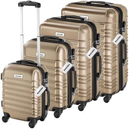 Набір валіз Tectake® 4шт з ABS пластику, S-M-L-XL, з колесами, телескопічним ручками та замком, + ваги та аксесуари для валіз, колір шампань