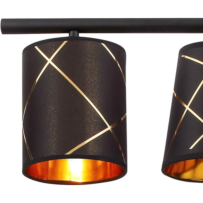 Підвісний світильник Globo підвісний світильник обідній стіл з чорного золота 5 полум'я світильник для їдальні E14 світильник для вітальні підвісний сучасний, із золотистими лініями декору, 5 шт. E14, LxH 90x140 см