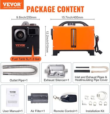 Електрична дизельна піч опалення VEVOR 12V 5-8kW з LCD-дисплеєм, пультом дистанційного керування та Bluetooth-APP