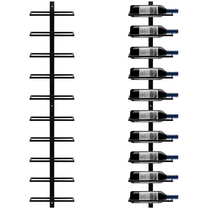 Стильна металева полиця для вин Yaheetech на 10 пляшок, чорна
