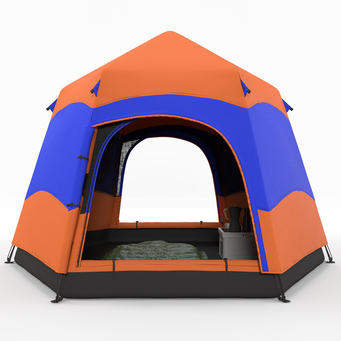 Outsunny Family Tent Quick-Up Tent Двостінний намет на 4-6 осіб, 4 сезони, водонепроникний, з москітною сіткою, 2 двері