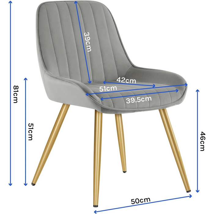 Крісла для їдальні Lestarain, 2 шт., для кухні, вітальні, їдальні, в стилі ретро, з м'яким сидінням, металеві ніжки, до 150 кг, (велюр, світло-сірий)