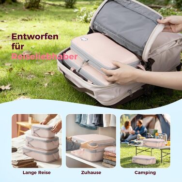 Набір компресійних органайзерів для валізи та рюкзака, водонепроникні пакувальні куби для подорожей, 8 предметів (Рожевий)