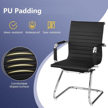 Крісла-гойдалки GIANTEX 2 шт., ергономічні конференц-крісла для гостей з підлокітниками, міцний металевий каркас до 120 кг, сучасні крісла з штучної шкіри, чорні