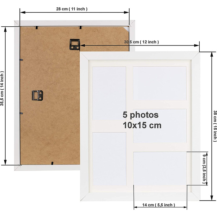 СТИЛЬ 18 x 35 см кілька рамок для фотографій, фотогалерея, фотогалерея з паспарту і 3 вирізами для фотографій 10 x 15 см, (28x35 см - 5AP 10x15 см, білий)