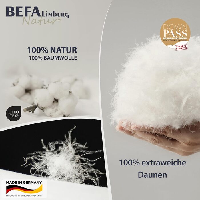 BEFA NATUR Daunendecke 135x200 см: 100% натуральний пух, 560 г, для алергіків, Made in Germany