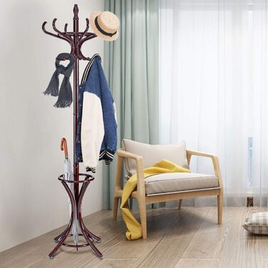 Стойка для одягу Giantex з підставкою для парасольки, дерев'яна, 12 гачків, для передпокою/вітальні (колір: коричневий)