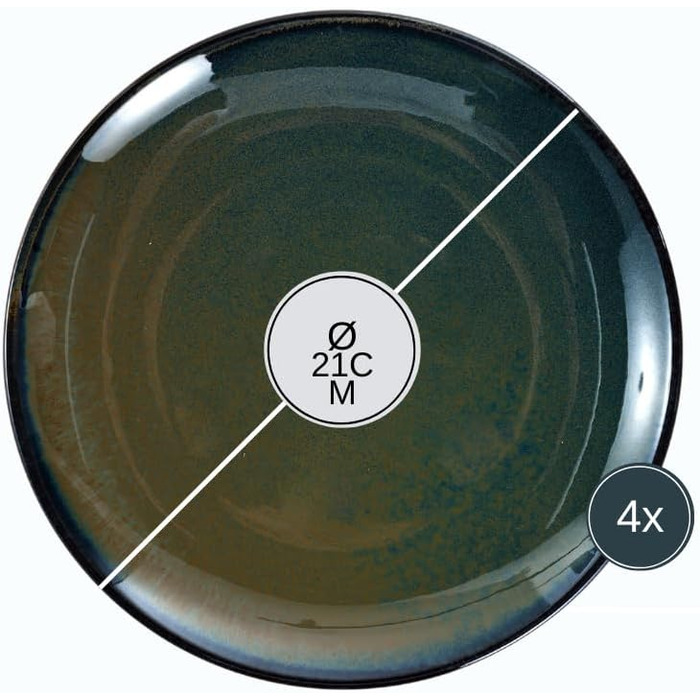 Набір керамічного посуду Kadum тарілки та миски середземноморський синьо-зелено-золотий (4 шт. тарілки для сніданку ø 21)