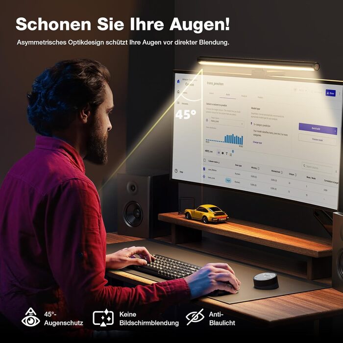 Світлодіодна лампа для монітора Douxlife Screenbar з сенсорним керуванням та пультом дистанційного керування, USB-зарядка, регульована яскравість та колірна температура, захист очей для ПК, чорний