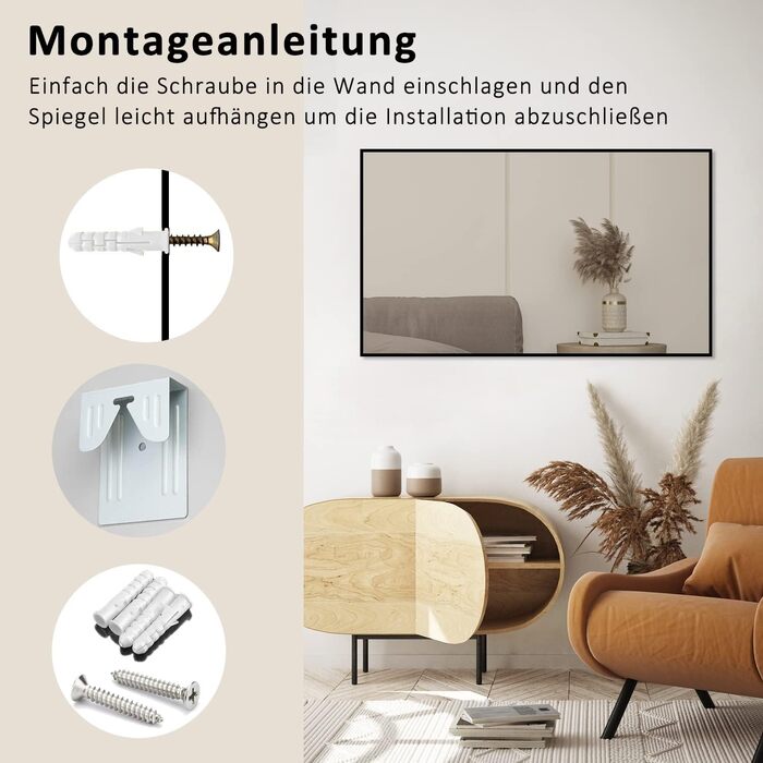 Дзеркало настінне/підлогове Spiegel 40x160 см з рамою, повноекранне, для спальні, вітальні, ванної кімнати, прямокутне, алюмінієва рама (чорний)