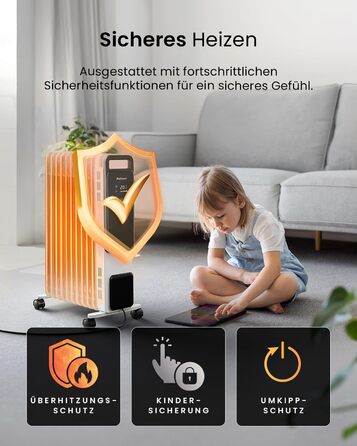 Електричний масляний радіатор Pro Breeze OmniWarm 2500W з 11 ламелями - енергозберігаюча теплова гармата з термостатом, таймером та захистом