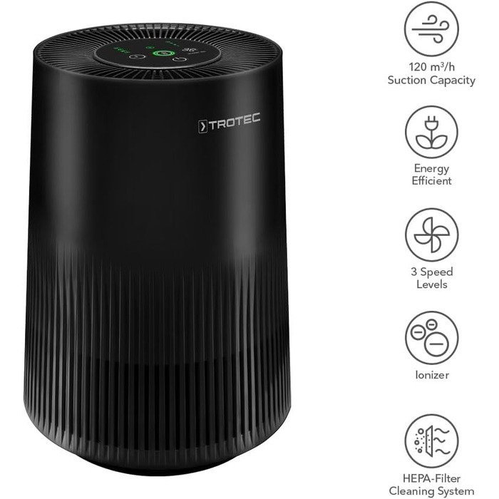 Повітряочисник Trotec AirgoClean 11 E: HEPA-фільтр для алергіків, до 15 м², 3 швидкості, видаляє 99,97% частинок, для курців, енергоефективний