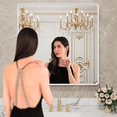 LOAAO Дзеркало для ванної кімнати 61 x 91,4 см з округлим прямокутним кольоровим каркасом, дзеркало для макіяжу з нержавіючого скла, кріпиться на стіну, може встановлюватися горизонтально або вертикально.