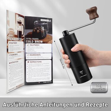 Ручна кавомолка SUNYA MCG-02 з кегульним жорном, збірник рецептів, нержавіюча сталь, дерев'яний ручка