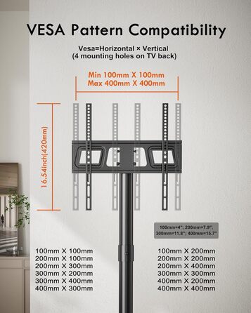 Мобільний підставка для телевізора на колесах FORGING MOUNT, 23-60 дюймів, регулювання висоти та нахилу, VESA 400x400, до 40 кг