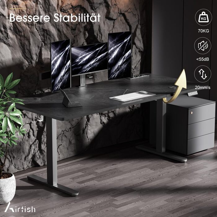 Електричний регульований стіл Airfish 140x70 см з бездроговою зарядкою, пам'ятью та нагадуванням про відпочинок, білий. Також доступний розмір 180x80 см, чорний