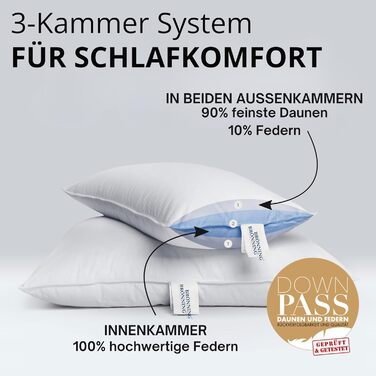 Німецьке пухове подушка 80x80 | 3-камерна подушка 80x80 з пуху та пір'я | М'яка та підходить для алергіків | Ергономічна подушка | Подушка 1x 80x80 см