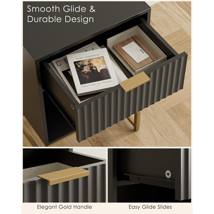 Приліжкова тумбочка з відкритим відділенням, столик для канапи в спальню та вітальню (горіх), (40 x 30 x 60 см, чорне фетрове покриття)