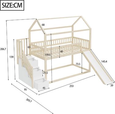 Двоярусне ліжко-горище з сходами, біле (90x200)