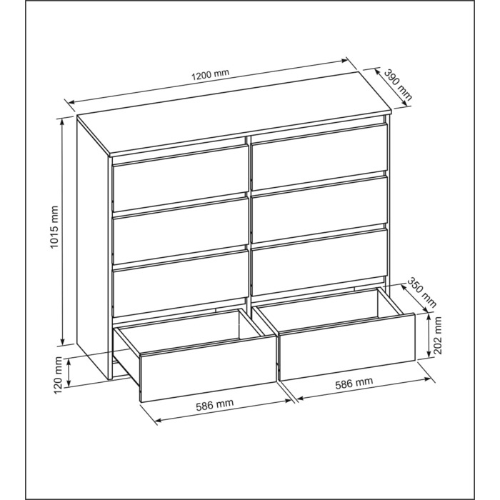 Комод Anthracite/Lancelot Matt з 8 шухлядами - 120 x 101.5 x 39 см - Сервант