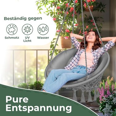 Крісло-гойдалка KESSER® з подушкою - крісло-гойдалка для дорослих та дітей, до 150 кг, для дому та саду, сіре