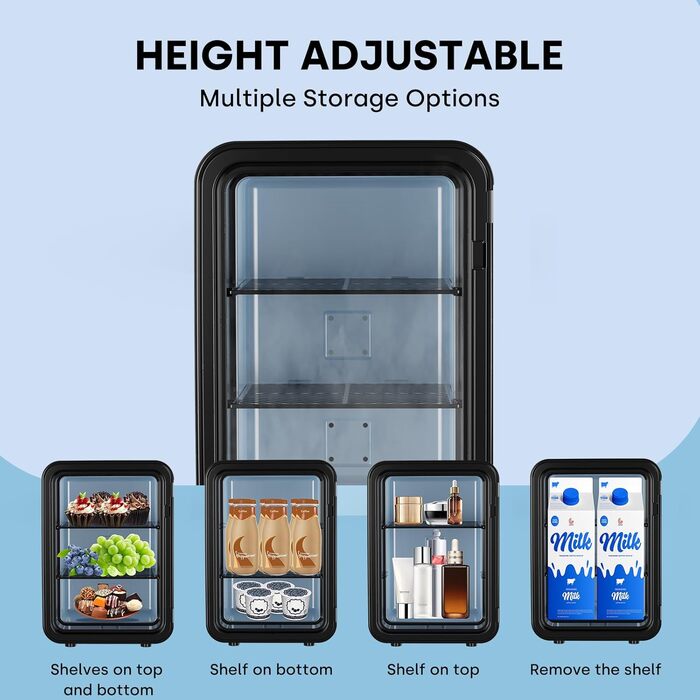 Mini холодильник Enventor 10L: компактний, тихий, з функцією охолодження та нагріву (12V/220V) для авто, спальні, офісу, косметики (чорний)