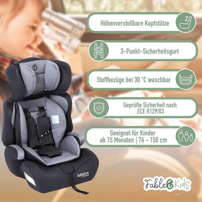 Автокрісло Kinderautositz 9-36 кг з 3-точковим ременем безпеки, регульованою підголівником, ECE R129/03, для дітей 15 місяців - 150 см