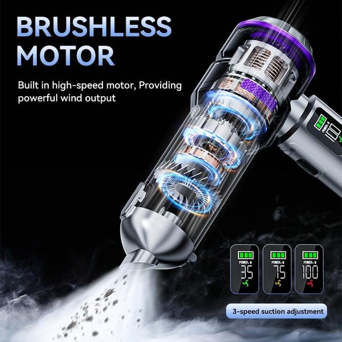 Акумуляторний ручний автомобільний пилосос HOVIN, потужність 24000Па, 3 режими роботи, для авто, дому та диванів, сріблясто-фіолетовий