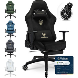 Ігровий крісло Dowinx з мікрофібри, дихаючий та ергономічний офісний стілець з підніжкою, світло-чорний