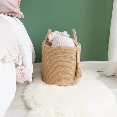 Кошик для білизни Mkono з натурального сизалю, плетений, декоративний, з ручками, 40x35 см (колір: коричневий)