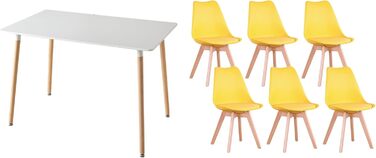 Обідня група GrandCA HOME з 6 стільців: комплект для вітальні, кухні, офісу (6 бежевих стільців + 1 білий стіл)