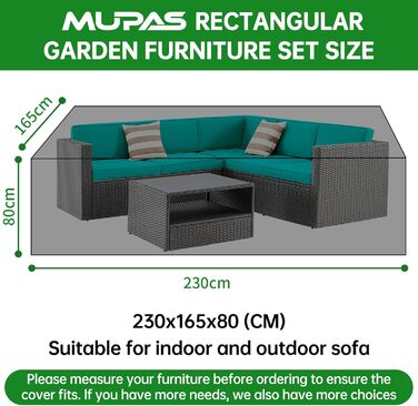 Захисний чохол для садово-патіо меблів, водонепроникний, 420D Oxford, для саду, тераси, чорний (230 x 165 x 80 см)