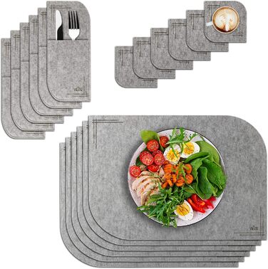 Набір підставок під посуд VILSTO, 18 шт., фетр, миючі, для столу, кухні, зелений (світло-сірий)