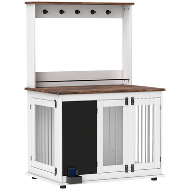 Клітка для собак з полицею для іграшок, гачками для поводок, дощечкою для малювання та ластиком, для великих собак, біла