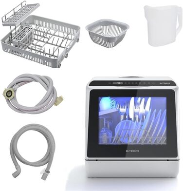 BLITZHOME Міні посудомийна машина з керуванням через додаток, 6 програм, портативна, 5л бак, з/без підключення до води, функція сушіння, для кемпінгу