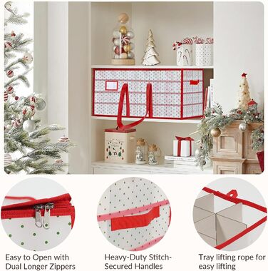 Коробка для прикрас на ялинку, органайзер для новорічних кулі, 4 рівня, 64 кулі, з ручками, 34x34x34 см