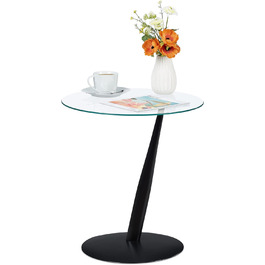 Журнальний столик, круглий журнальний столик, В x Г 49 x 45 см, скло та сталь, для вітальні, сучасний журнальний столик, чорний