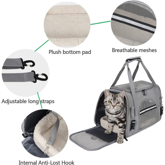 Портативна сумка-рюкзак для собак, котів, дихаюча, 10 кг, 3 входи, верхній отвір, складна, схвалена авіакомпаніями, страхувальний повідець (макс. 50 символів)